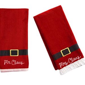 St. Nicholas Square Christmas Towels, Red Bath Hand Towel Set of 2, Mr. & Mrs. Claus with Santa Belt Decorative Design 25 x 16 Inches Bathroom Decorating for The Holidays