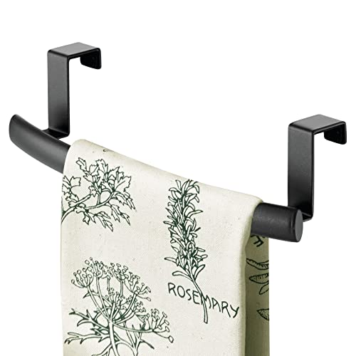 mDesign Steel Over Door Curved Towel Bar Storage, Hanger for Cabinet or Cupboard, Holder Rack for Kitchen, Bathroom - Holds Hand/Dish Towels, Washcloths - Spira Collection - 2 Pack - Black