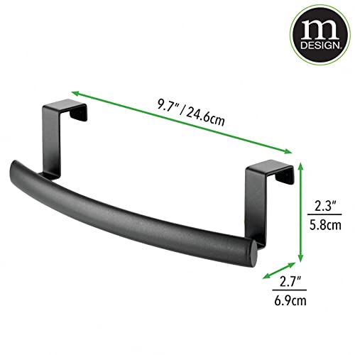 mDesign Steel Over Door Curved Towel Bar Storage, Hanger for Cabinet or Cupboard, Holder Rack for Kitchen, Bathroom - Holds Hand/Dish Towels, Washcloths - Spira Collection - 2 Pack - Black