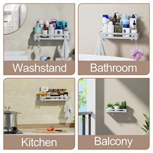 newaredy Bathroom Shelves Storage Shower Shelves Wall Mounted Shower Caddy Shelf Aluminum Adhesive Bathroom Organizer Storage Basket Corner Shelf with 2 Hooks