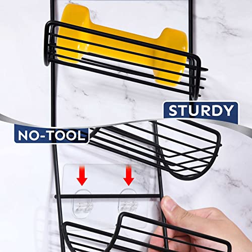 HULISEN Shower Shampoo Bottle Holder, Shower Caddy Organizer for Shower Wall, Shower Shelves for Inside Shower with Adhesive, No Drilling, Rustproof, 2-Rack Bathroom Accessories Storage Baskets, Black