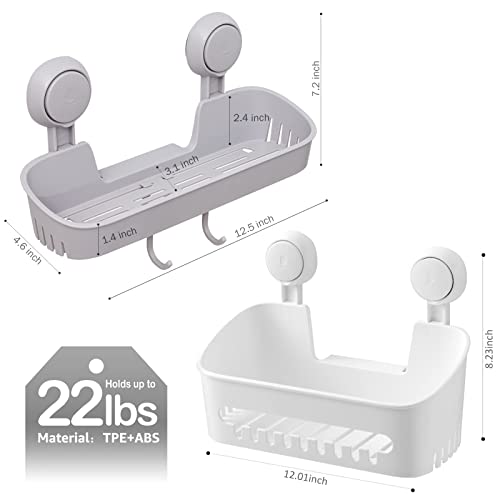 LEVERLOC Shower Caddy Suction Cup & Shower Caddy with 4 Hooks One Second Installation Removable Powerful Shower Organizer Max Hold 22lbs Suction Bathroom Caddy Waterproof Shower Storage