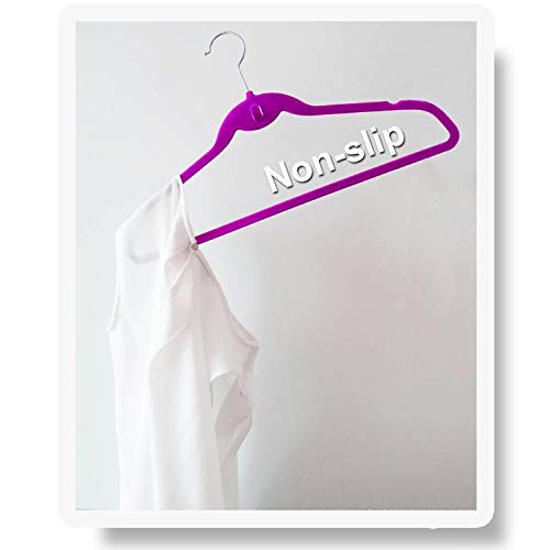 HozyFrozy Multi-Color Premium Velvet Hangers with Mini Hooks, Pack of 50, Non-Slip Space Saving Cascading Clothes and Suit Hangers, Purple, Pink, White, Grey and Black