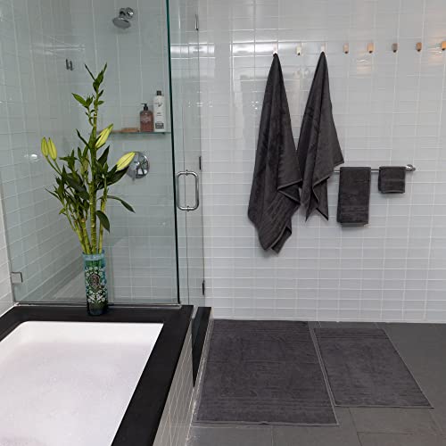 Mosobam Hotel Luxury Bamboo Viscose-Cotton, 3pc Mixed Bath Bundle 1000 GSM Bath Mat at 28X44 and 700 GSM Bath Sheet at 35X70 and Bath Towel at 30X58, Charcoal Grey