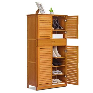 monibloom bamboo large shoe storage cabinet shelf stand with 2 double shutter doors & 1 drawer for 21-25 pairs entryway hallway living room bedroom closet, brown