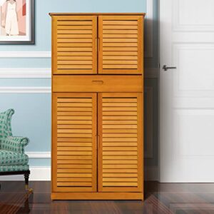 MoNiBloom Bamboo Large Shoe Storage Cabinet Shelf Stand with 2 Double Shutter Doors & 1 Drawer for 21-25 Pairs Entryway Hallway Living Room Bedroom Closet, Brown