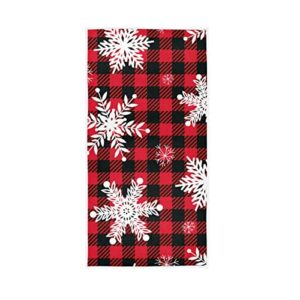 alaza snowflakes red black buffalo plaid hand towel yoga gym cotton face spa towels absorbent multipurpose for bathroom kitchen hotel home decor set 15x30 inch