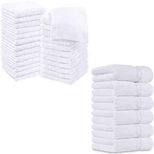 utopia towels premium bundle - 1 cotton washcloths white (12x12 inches),pack of 24 with 1 white hand towels 600 gsm (16 x 28 inches), pack of 6