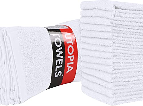 Utopia Towels Premium Bundle - 1 Cotton Washcloths White (12x12 inches),Pack of 24 with 1 White Hand Towels 600 GSM (16 x 28 inches), Pack of 6