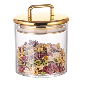 16 oz small acrylic storage apothecary jar with gold airtight lid | bathroom vanity organizer containers | perfect decorative canisters for shells, bath salt, cotton swabs, cotton ball, flossers