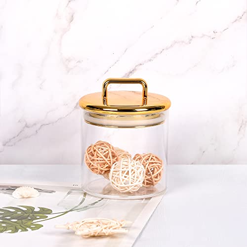 16 oz Small Acrylic Storage Apothecary Jar with Gold Airtight Lid | Bathroom Vanity Organizer Containers | Perfect Decorative Canisters for Shells, Bath Salt, Cotton Swabs, Cotton Ball, Flossers