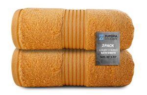 zuperia 100% combed cotton bath sheet- 600 gsm- (35" x 70") 2 pack ultra soft large bath towels, highly absorbent daily usage oeko-tex certified ideal for pool, home, gym (beige)