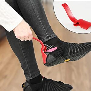 Home-X Shoe Helpers, Ergonomic Easy Shoe Helpers with Curved Handles for Pulling Shoes On, One Size Fits All, Durable Plastic for Multiple Uses, Set of 6, 6" L x 1 ¾” W x 1 ¼” H, Red