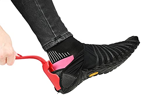 Home-X Shoe Helpers, Ergonomic Easy Shoe Helpers with Curved Handles for Pulling Shoes On, One Size Fits All, Durable Plastic for Multiple Uses, Set of 6, 6" L x 1 ¾” W x 1 ¼” H, Red