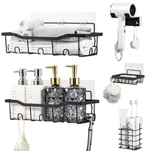 sunview 6pack shower caddy,black bathroom organzier,self adhesive shower shelves,stainless steel shower organizer for inside shower,bathroom wall organizer with hooks,towel