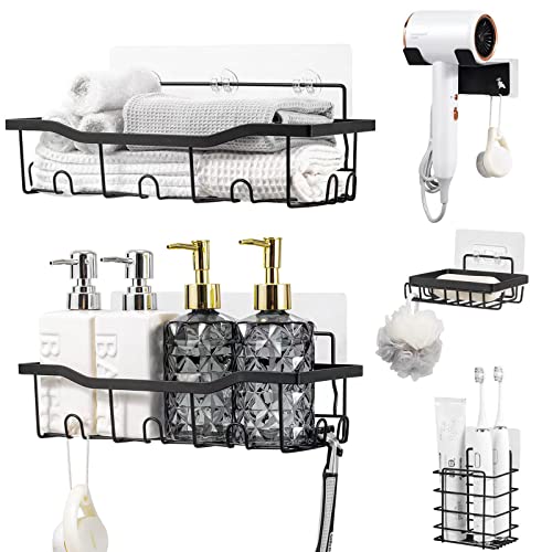 Sunview 6pack Shower Caddy,Black Bathroom Organzier,Self Adhesive Shower Shelves,Stainless Steel Shower Organizer for Inside Shower,Bathroom Wall Organizer with Hooks,Towel