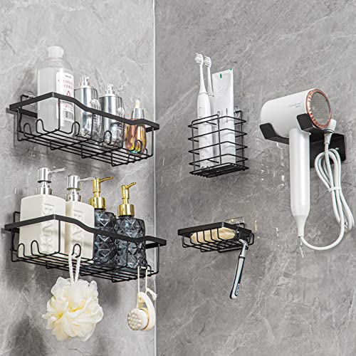 Sunview 6pack Shower Caddy,Black Bathroom Organzier,Self Adhesive Shower Shelves,Stainless Steel Shower Organizer for Inside Shower,Bathroom Wall Organizer with Hooks,Towel