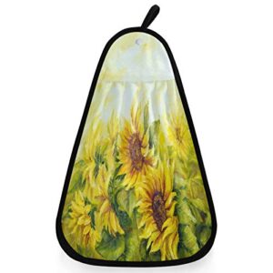 visesunny oil painting sunny sunflower kitchen dish towel with hanging loop absorbent hand towel for bathroom cleaning and drying washcloth