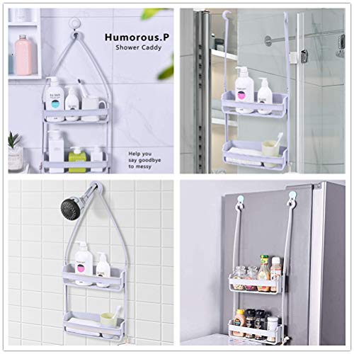 Humorous.P -Plastic Shower Caddy-Shower Caddy-Baby Shower Caddy-Hanging Shower Caddy for Shampoo, Conditioner, and Soap with Hooks for Razors, Towels, and More 4”x11.7”x26.5”