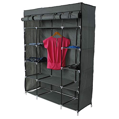 5-Layer 12-Compartment Non-Woven Fabric Wardrobe Portable Closet Gray (133x46x170cm)