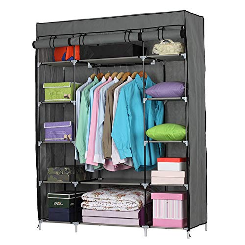 5-Layer 12-Compartment Non-Woven Fabric Wardrobe Portable Closet Gray (133x46x170cm)