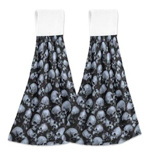 oarencol halloween skull kitchen hand towel day of the dead absorbent hanging tie towels with loop for bathroom 2 pcs