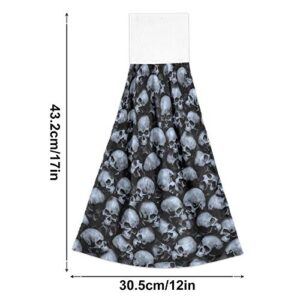 Oarencol Halloween Skull Kitchen Hand Towel Day of The Dead Absorbent Hanging Tie Towels with Loop for Bathroom 2 Pcs