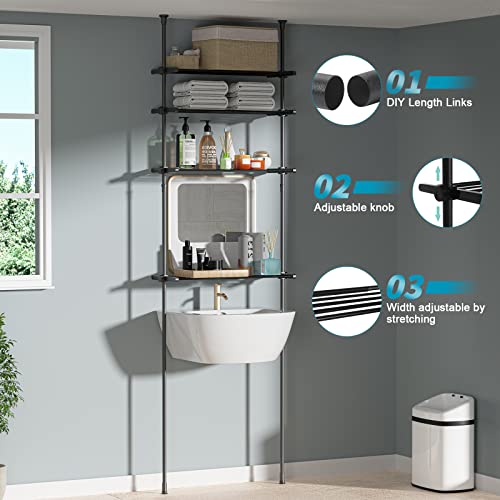 DYN Ptah Over The Toilet Storage Cabinet, 4-Tier Adjustable Over Toilet Bathroom Organizer,Metal Over Toilet Shelves Storage for Small Room, Saving Space, 65 to 116 Inch Tall, Black