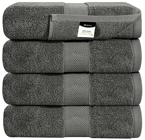 Oakias Grey Bath Towels – 4 Pack – 27 x 54 Inches – Highly Absorbent, 600 GSM Fluffy & Soft Luxury Bath Sheets
