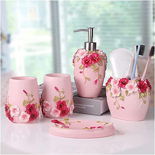 DVTEL Bathroom Five-Piece Set Bathroom Supplies Set Bathroom Wash Cup Toothbrush Holder Set (Color : Pink)