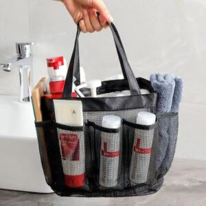 ROVOZAR Mesh Shower Caddy for College Dorm Room Essentials, Hanging Portable Tote Bag Toiletry for Bathroom Accessories (Black)