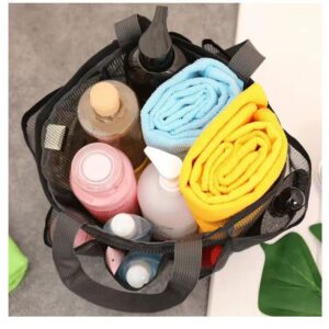 ROVOZAR Mesh Shower Caddy for College Dorm Room Essentials, Hanging Portable Tote Bag Toiletry for Bathroom Accessories (Black)