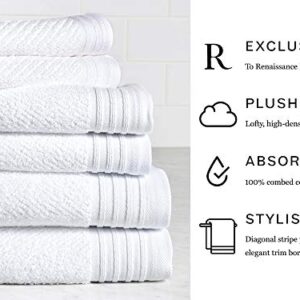 Renaissance Hotels Exclusive Diagonal Piqué Hand Towel - 1 Fluffy, Combed Cotton Hand Towel with Elegant Trim Border - White - 16" x 27"