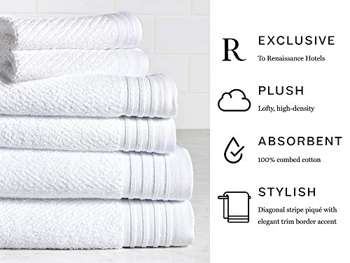 Renaissance Hotels Exclusive Diagonal Piqué Hand Towel - 1 Fluffy, Combed Cotton Hand Towel with Elegant Trim Border - White - 16" x 27"