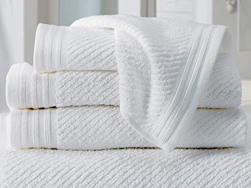 Renaissance Hotels Exclusive Diagonal Piqué Hand Towel - 1 Fluffy, Combed Cotton Hand Towel with Elegant Trim Border - White - 16" x 27"