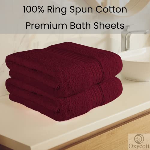 Oxycott Luxurious 600 GSM Set of 2 Bath Sheets 100% Ring Spun Cotton - Hotel Quality Bath Sheet Towels for Adults - Soft Absorbent Quick Dry Extra Large Bath Sheet for Bathroom - 35x68 Burgundy Red