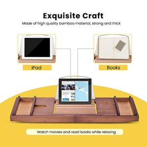 VIVOHOME Expandable 43 Inch Bamboo Bathtub Caddy Tray with Smartphone Tablet Book Holders, Soap Tray, Wine Glass Slot, Brown