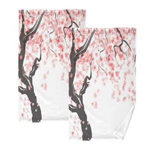 jucciaco cherry blossoms flowers cute towels for bathroom kitchen spa sports, cotton hand towels set of 2, 16x28 inch