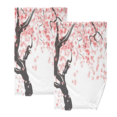 Jucciaco Cherry Blossoms Flowers Cute Towels for Bathroom Kitchen Spa Sports, Cotton Hand Towels Set of 2, 16x28 inch