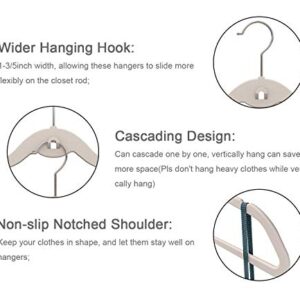 TQVAI 50 Pack Cascading Velvet Hangers with Chrome Hooks Ultra Thin No Slip Clothes Hangers, Beige