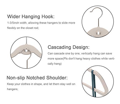 TQVAI 50 Pack Cascading Velvet Hangers with Chrome Hooks Ultra Thin No Slip Clothes Hangers, Beige