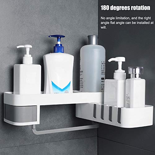 LANTRO JS Corner Shower Caddy Shower Organizer Shower Shelf Wall Mounted Bathroom Storage with Towel Hook(white grey)