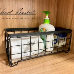 Metal Wire Storage Basket Bin for Toilet Paper, Coffee Pod cups, Towel, Shampoo, Toilet Tank Tray Decor Box, Kitchen basket for Countertop Cabinet Laundry, Bathroom Basket Toilet Tray- Black SHIN·YIK