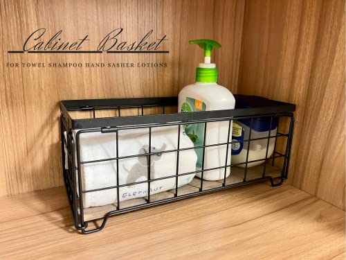 Metal Wire Storage Basket Bin for Toilet Paper, Coffee Pod cups, Towel, Shampoo, Toilet Tank Tray Decor Box, Kitchen basket for Countertop Cabinet Laundry, Bathroom Basket Toilet Tray- Black SHIN·YIK