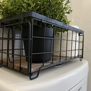 Metal Wire Storage Basket Bin for Toilet Paper, Coffee Pod cups, Towel, Shampoo, Toilet Tank Tray Decor Box, Kitchen basket for Countertop Cabinet Laundry, Bathroom Basket Toilet Tray- Black SHIN·YIK