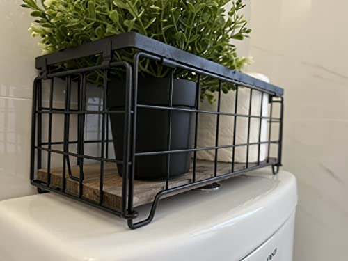 Metal Wire Storage Basket Bin for Toilet Paper, Coffee Pod cups, Towel, Shampoo, Toilet Tank Tray Decor Box, Kitchen basket for Countertop Cabinet Laundry, Bathroom Basket Toilet Tray- Black SHIN·YIK