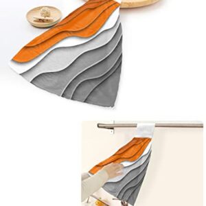 Hanging Tie Towel for Kitchen Bathroom, 2 Pack Orange Grey Gradient Geometric Durable Absorbent Hand Towels Hangable Washing Cloths Home Cleaning Decor Modern Abstract Ripple Art