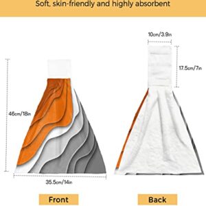 Hanging Tie Towel for Kitchen Bathroom, 2 Pack Orange Grey Gradient Geometric Durable Absorbent Hand Towels Hangable Washing Cloths Home Cleaning Decor Modern Abstract Ripple Art