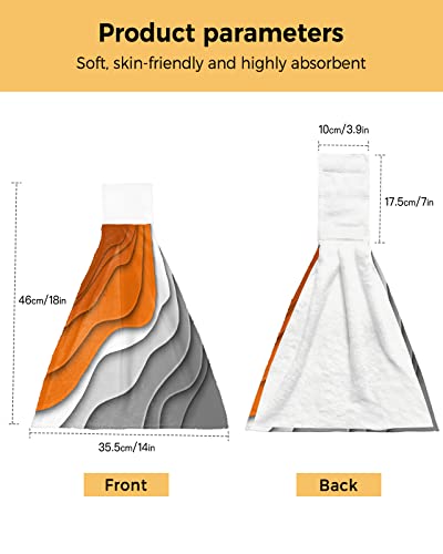 Hanging Tie Towel for Kitchen Bathroom, 2 Pack Orange Grey Gradient Geometric Durable Absorbent Hand Towels Hangable Washing Cloths Home Cleaning Decor Modern Abstract Ripple Art