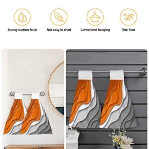 Hanging Tie Towel for Kitchen Bathroom, 2 Pack Orange Grey Gradient Geometric Durable Absorbent Hand Towels Hangable Washing Cloths Home Cleaning Decor Modern Abstract Ripple Art